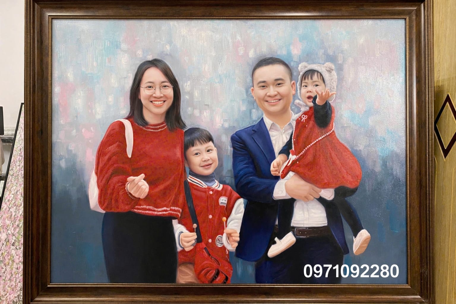 tranh chân dung gia đình vẽ từ ảnh chụp đi du lịch (sao chép)