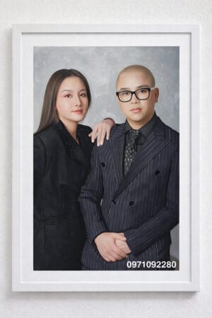 tranh vẽ chân dung cặp đôi doanh nhân đẹp sơn dầu